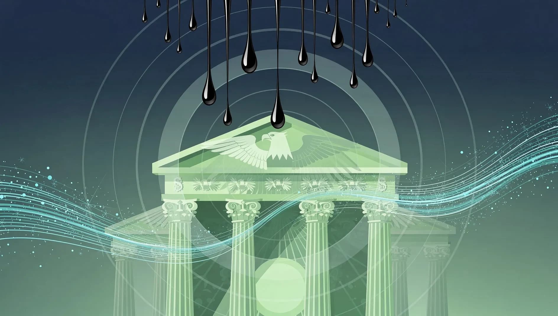 Visualisation abstraite d'institutions monétaires américaines confrontées à une vague de pressions inflationnistes, illustrant la décision de la Fed et l'attente du CPI d'avril 2026