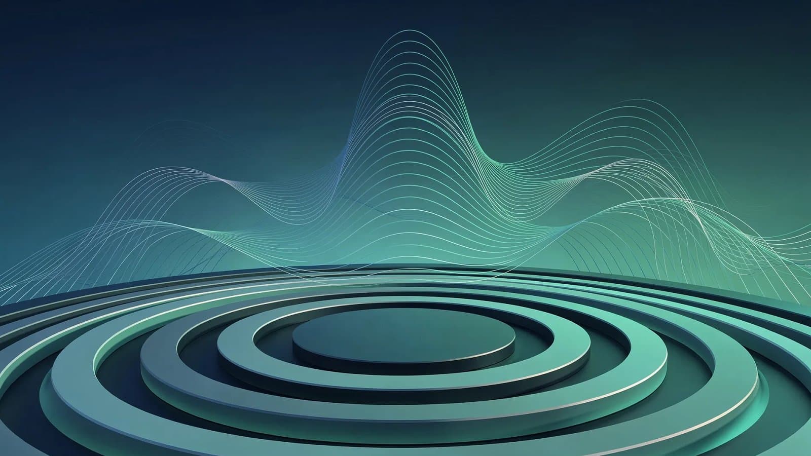 Visualisation abstraite de formes expansives et de pressions ascendantes en dégradé bleu et vert, symbolisant la poussée inattendue des prix à la production aux États-Unis