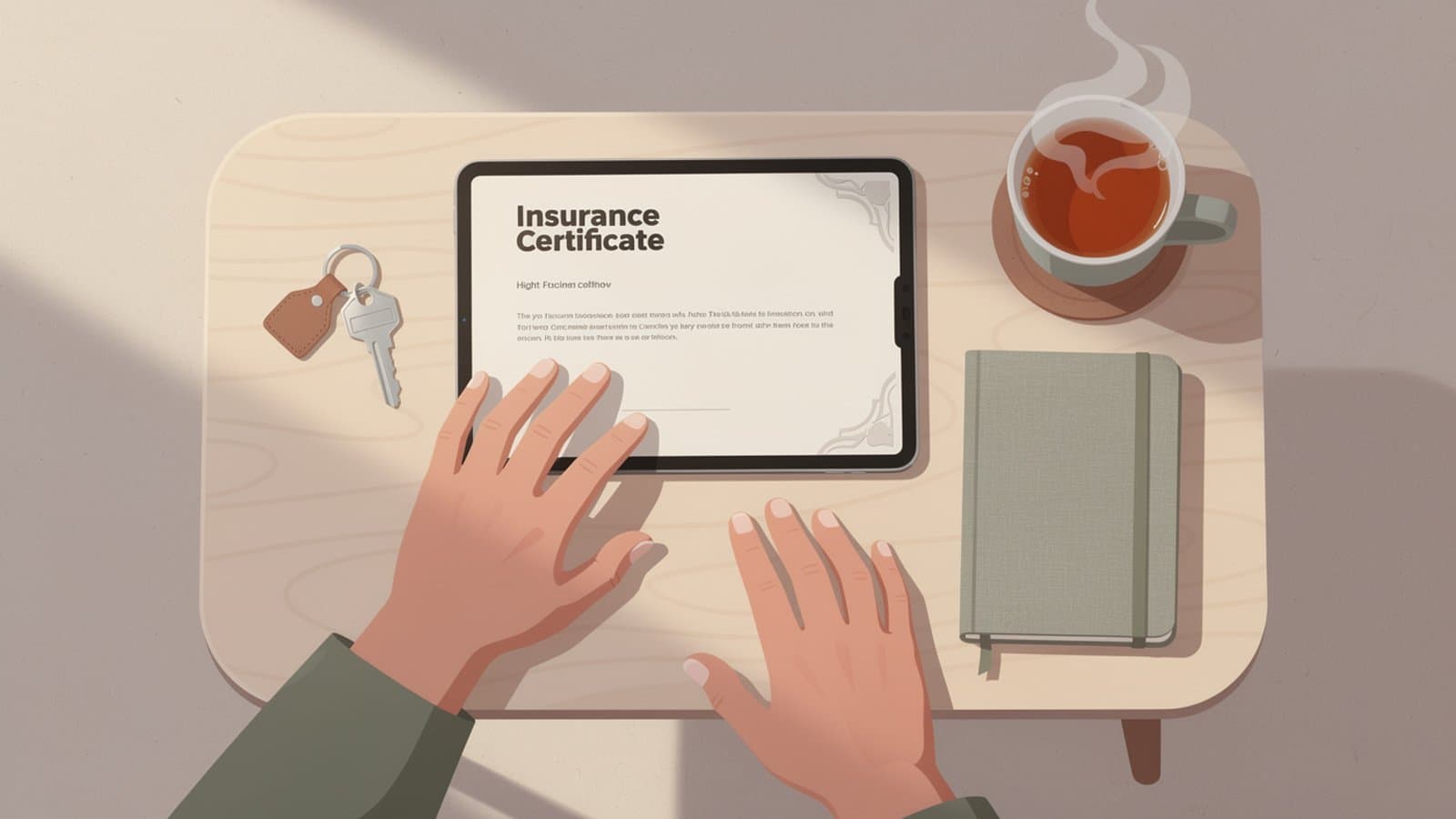 Étudiant signant son contrat d'assurance habitation sur tablette, attestation visible à l'écran