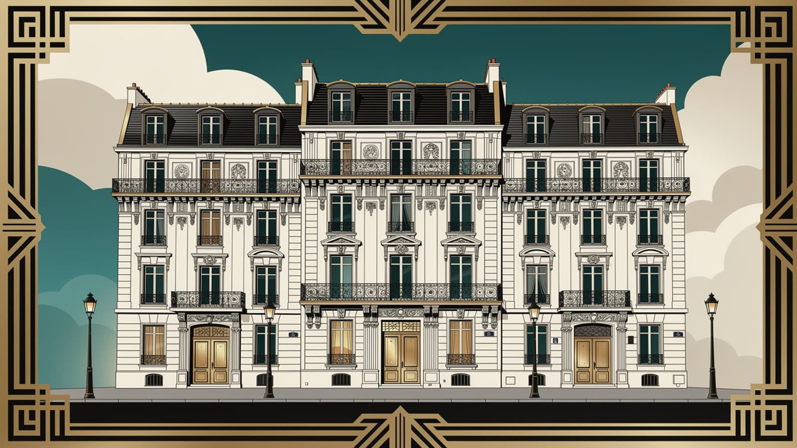 Vue d'ensemble d'un hôtel particulier parisien aux façades haussmanniennes assuré en prestige
