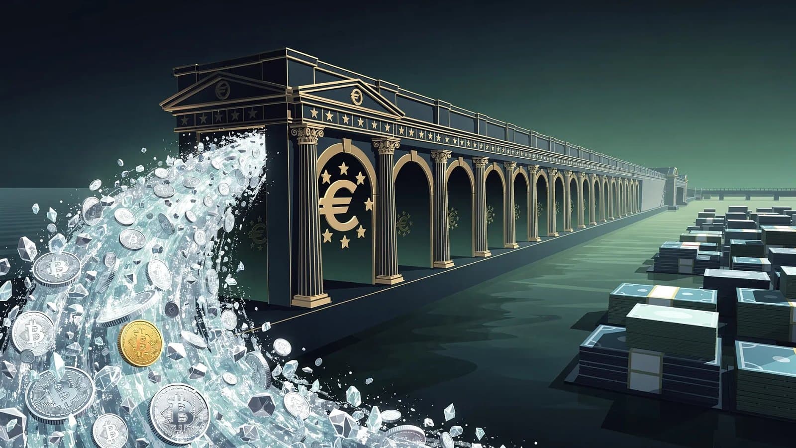 Illustration abstraite des banques centrales et de la politique monétaire - Stablecoins en euros : Lagarde rejette les propositions et i