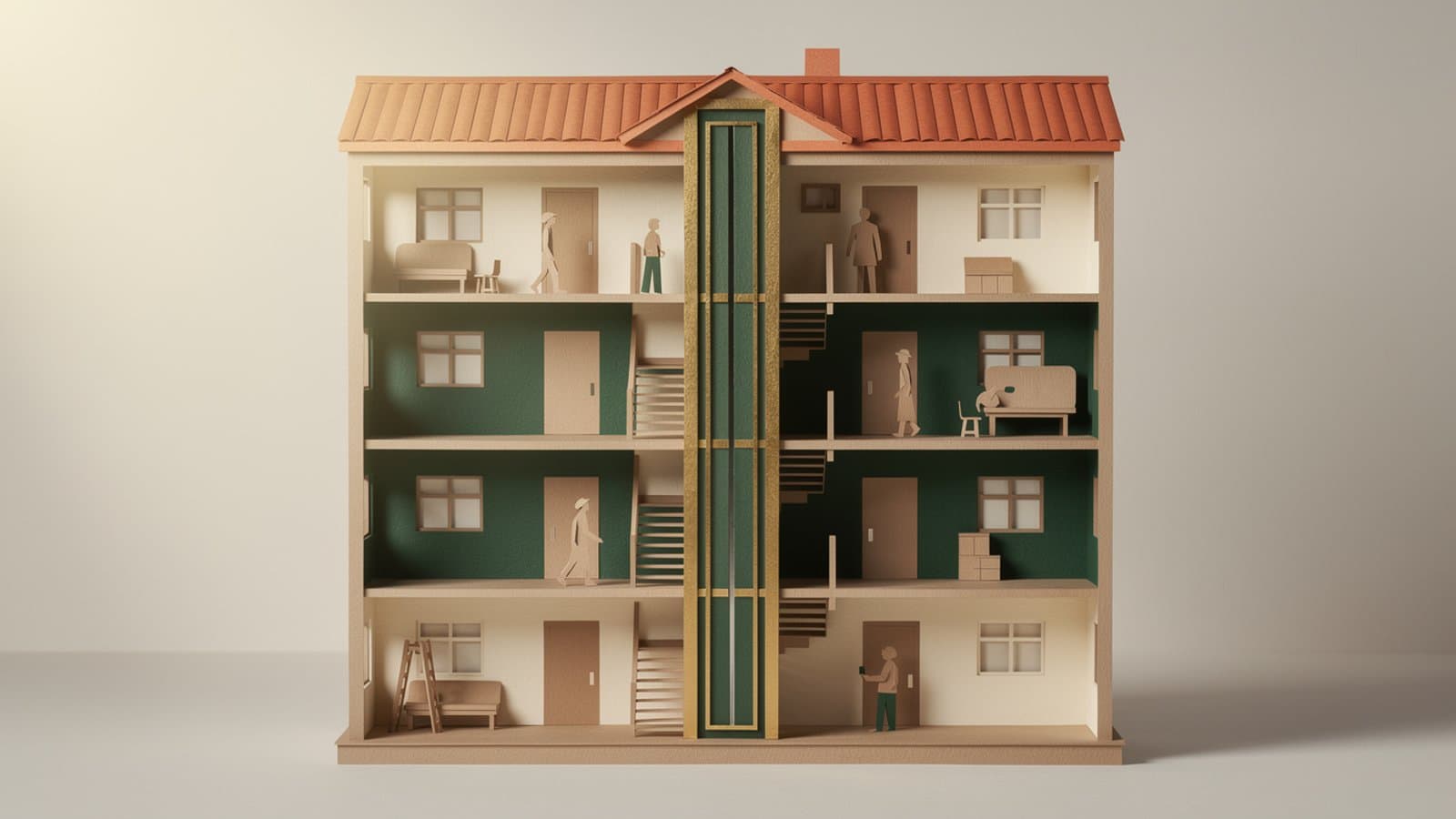 Plan d'un immeuble en copropriété avec parties communes mises en valeur