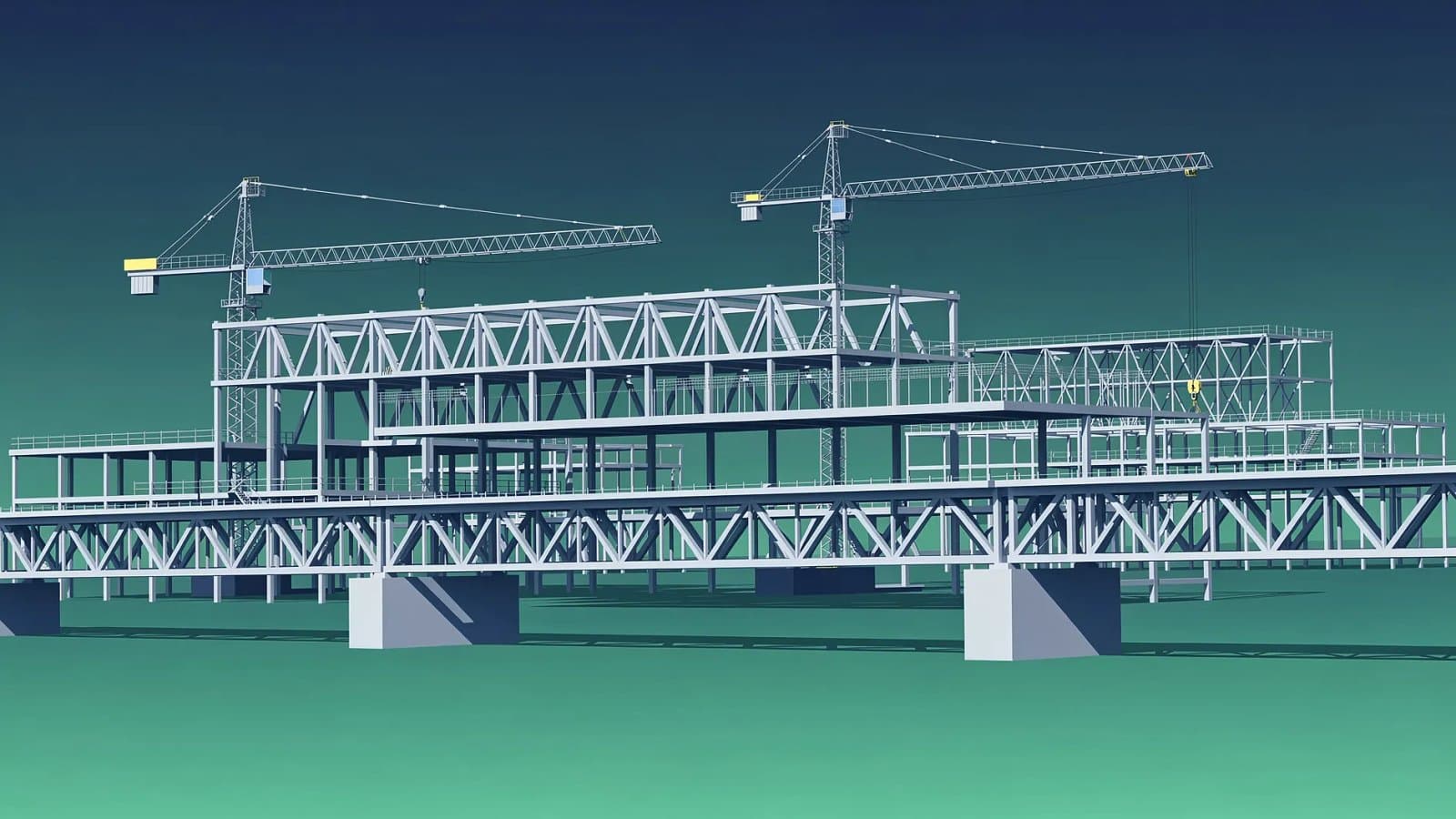 Visualisation abstraite de structures d'infrastructure inachevées et de flux de capitaux ralentis, symbolisant le déploiement partiel du fonds spécial allemand