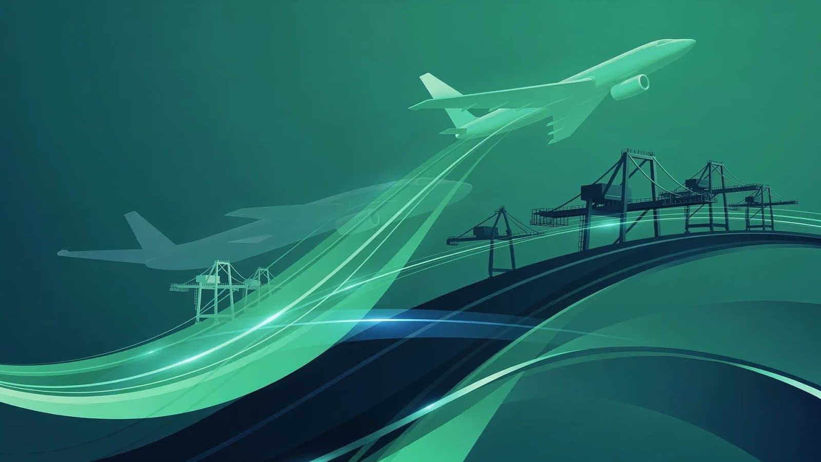 Visualisation abstraite de flux énergétiques verts et bleus évoquant la production de carburant aérien durable et l'industrie aéronautique européenne