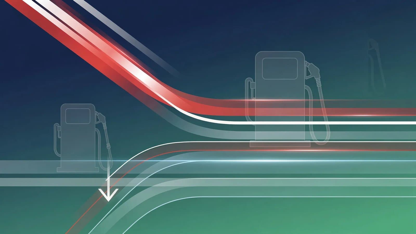Visualisation abstraite de flux d'énergie pétroliers se stabilisant, symbolisant la fin du plafonnement des prix des carburants en Pologne
