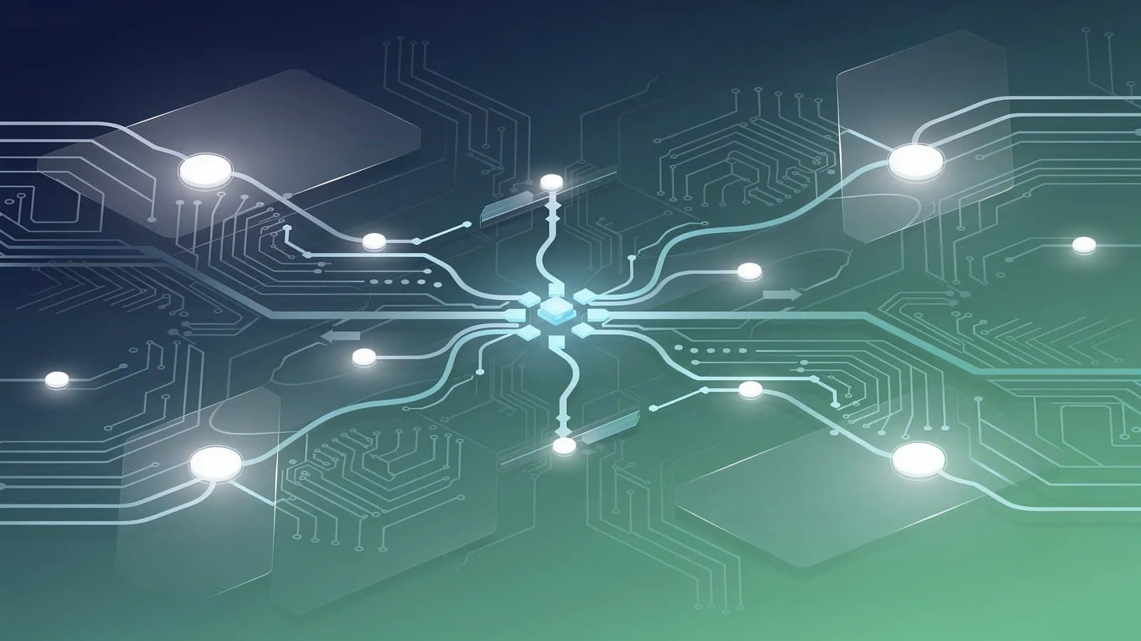 Illustration abstraite de réseaux numériques interconnectés symbolisant les agents d'intelligence artificielle et l'automatisation de la relation client