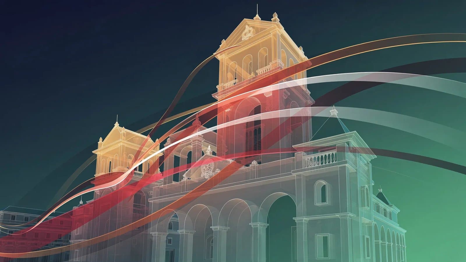 Visualisation abstraite des pressions inflationnistes énergétiques pesant sur l'économie espagnole, formes ascendantes en dégradé bleu et vert