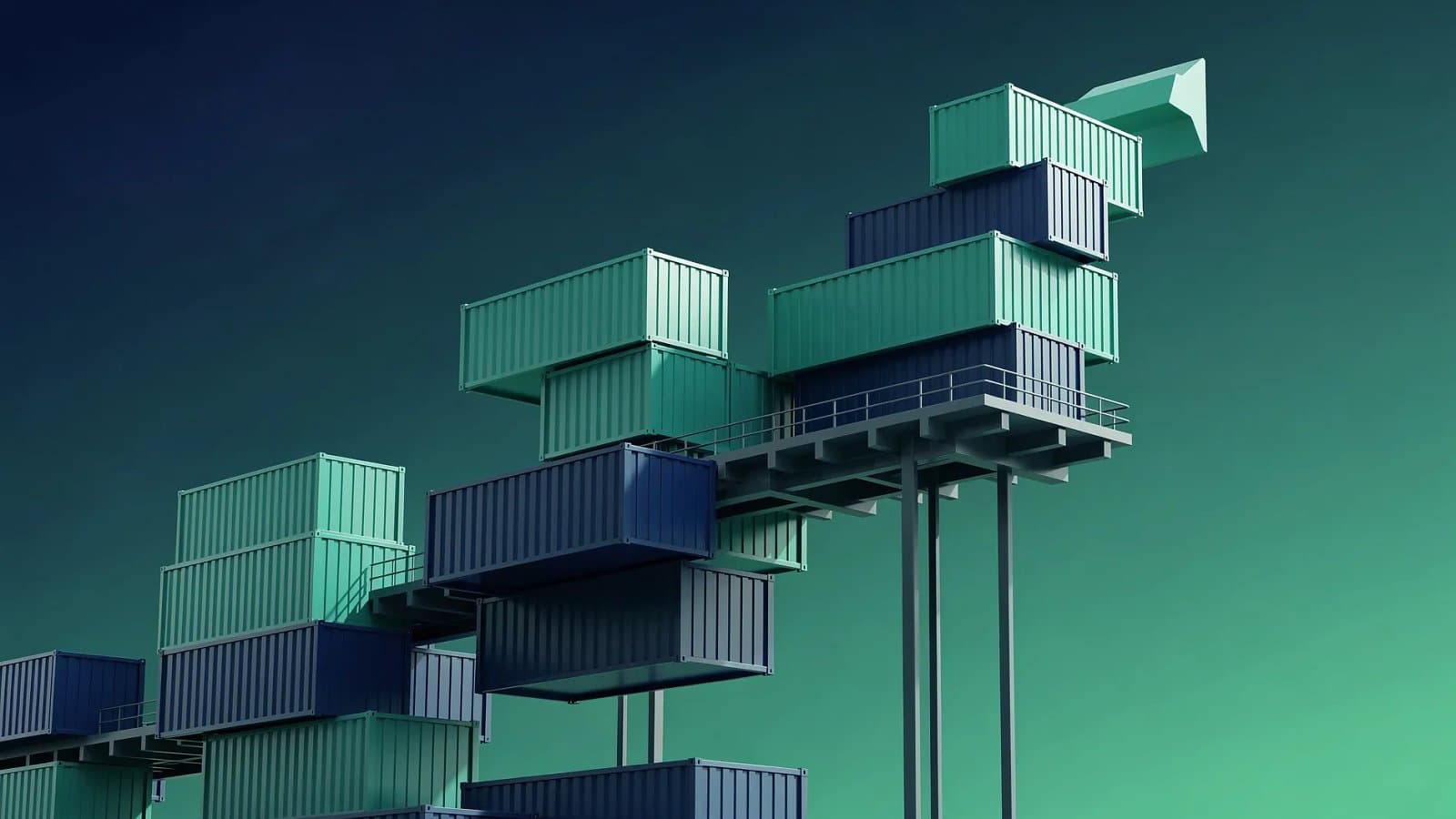 Visualisation abstraite de structures de stockage modulaires interconnectées symbolisant l'expansion immobilière transfrontalière
