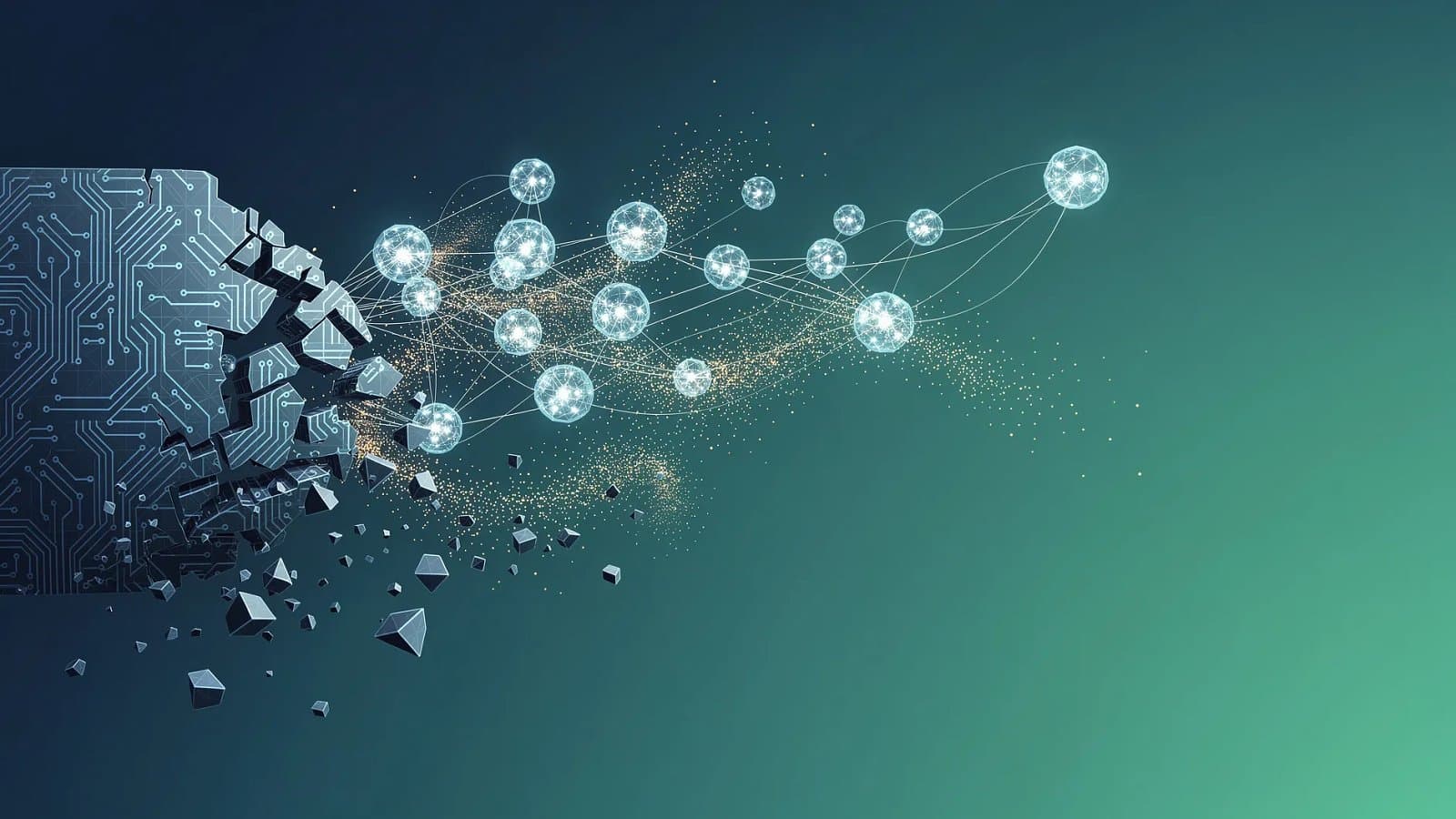Illustration abstraite de la fuite des talents en intelligence artificielle et de la perte de valeur boursiere d'un geant technologique