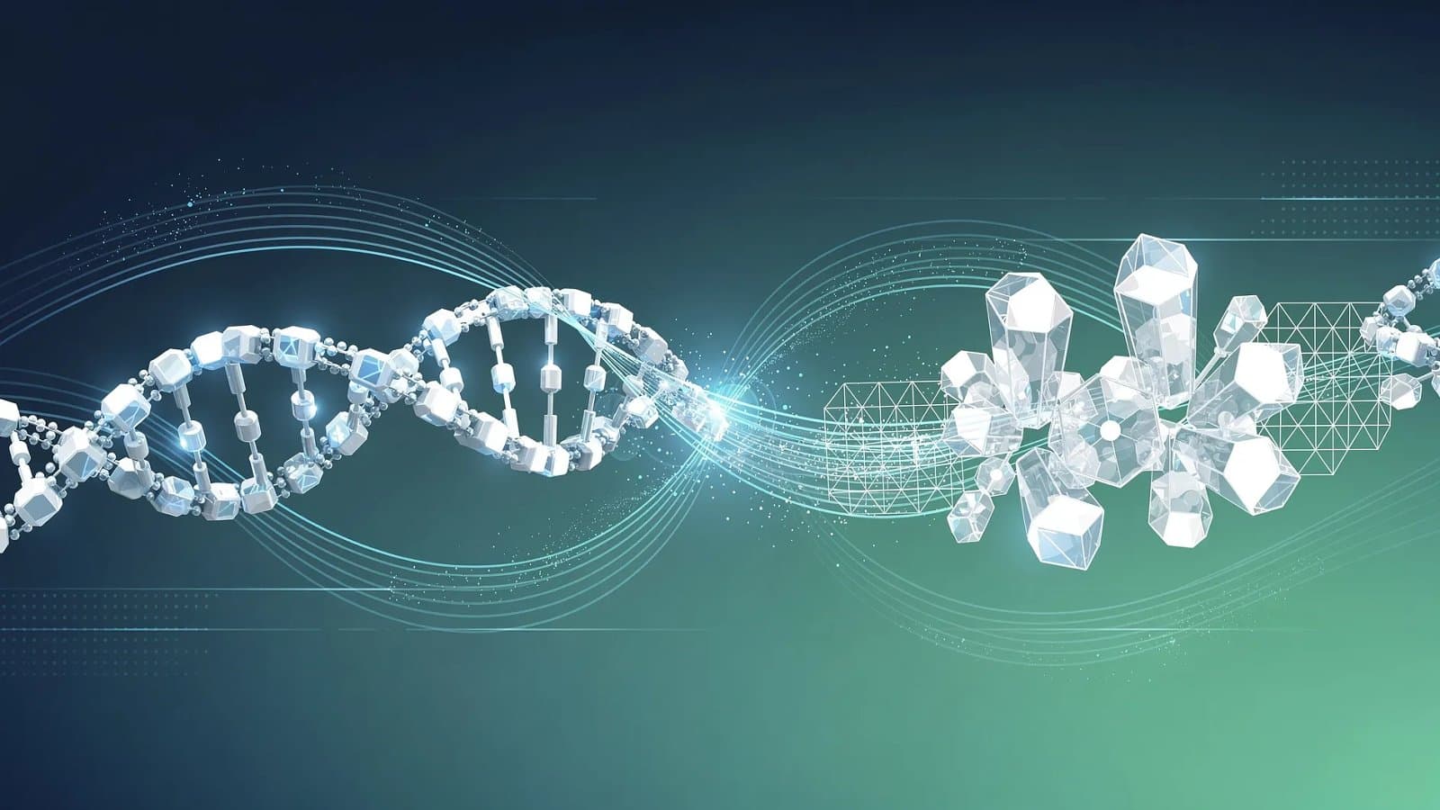 Visualisation abstraite de structures moléculaires et de flux de recherche pharmaceutique reliant deux écosystèmes scientifiques