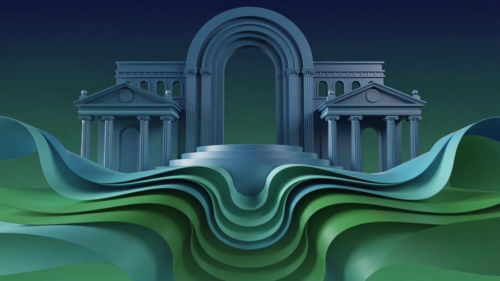 Visualisation abstraite de formes descendantes en dégradé bleu et vert évoquant le reflux des anticipations d'inflation dans la zone euro