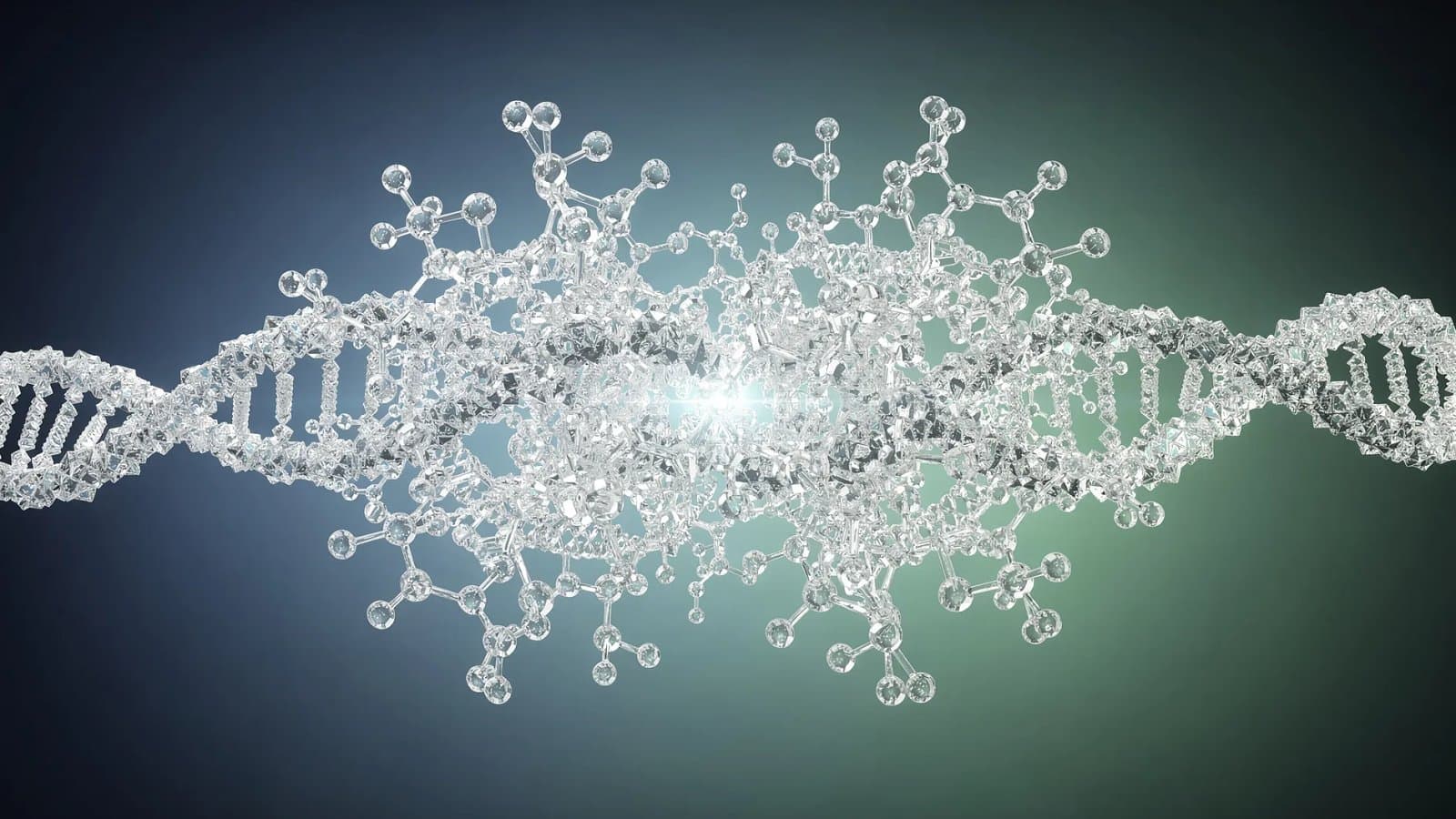 Visualisation abstraite de structures moléculaires et de protéines symbolisant la fusion dans les outils des sciences de la vie