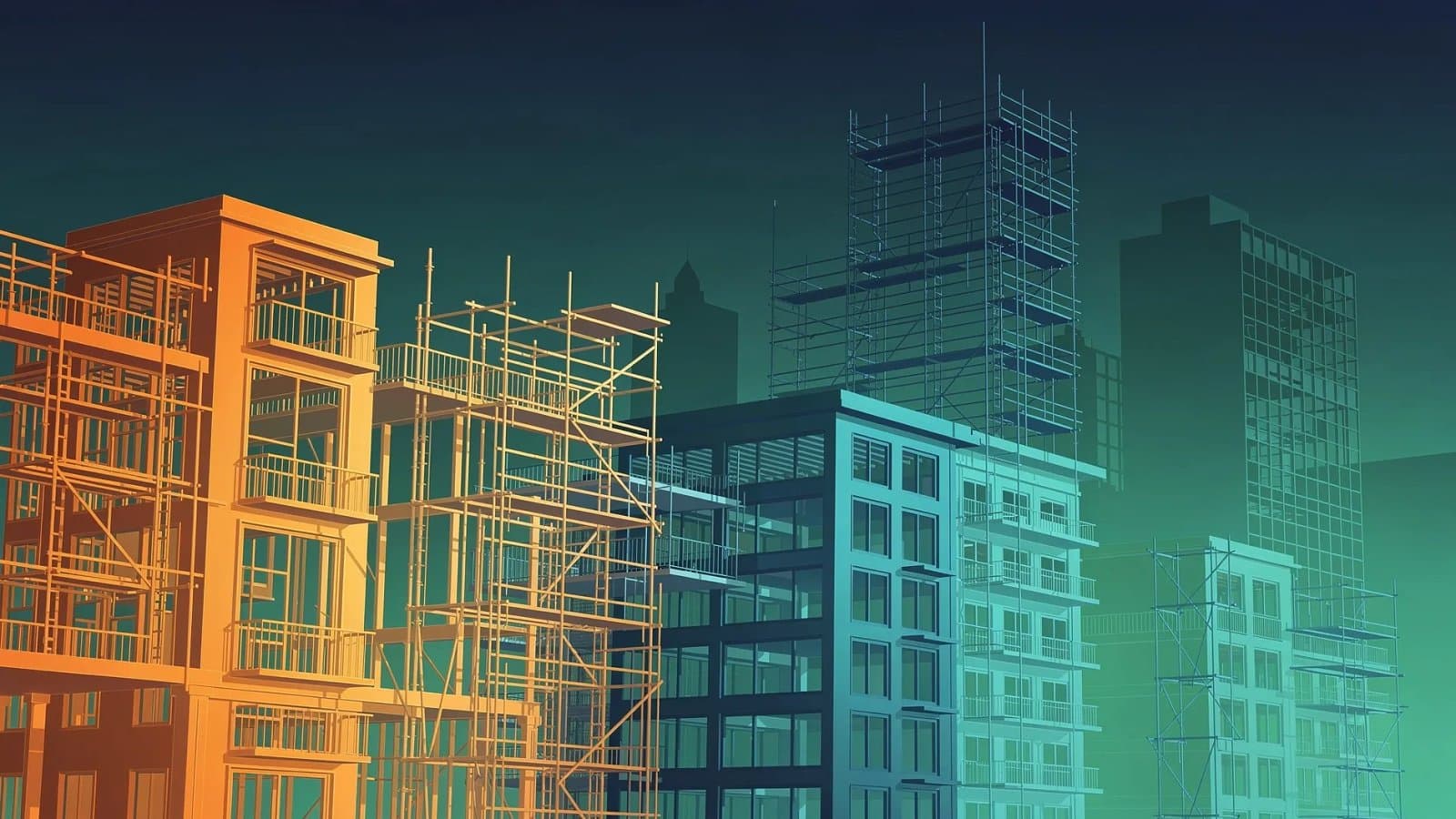 Illustration abstraite de la rénovation énergétique du parc immobilier français et de la relance de la construction de logements